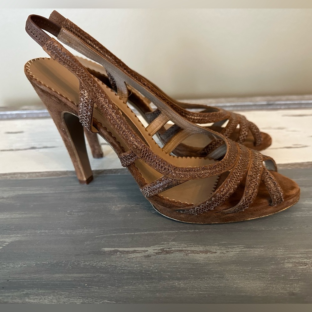 Salvatore Ferragamo Brown Leather Suede Stiletto Slingbacks - Size 8.5 - Picture 2 of 11